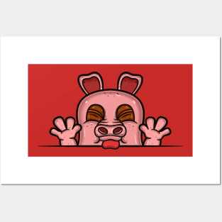 Pig Cartoon With Taunt Face Expression Posters and Art